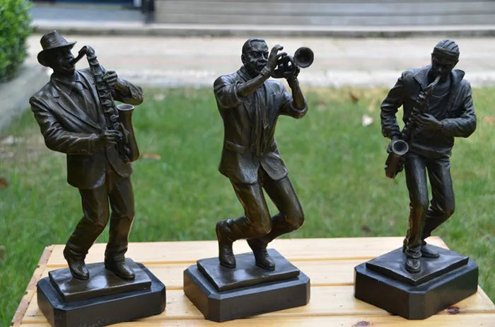 3P large HOME OFFICE Living Room TOP COOL Ornament Country Rock Music Crazy Sax trumpet Bronze carving art Sculpture statue 30cm