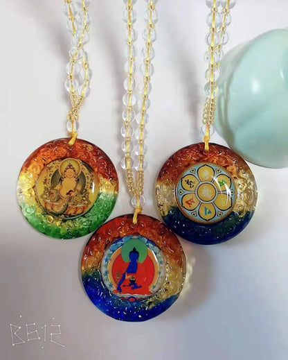 3PCS GIFT Pocket travel efficacious the Buddha Jambhala fortune god talisman Om mani padme hum Mantra Crystal Pendant Amulet
