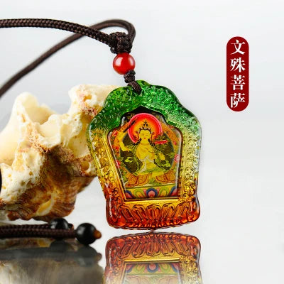 3PCS # GOOD -Buddhist pocket travel efficacious Mascot # Green Tara Guru Padmasambhava Bodhisattva Buddha Crystal Pendant Amulet