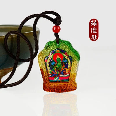 3PCS # GOOD -Buddhist pocket travel efficacious Mascot # Green Tara Guru Padmasambhava Bodhisattva Buddha Crystal Pendant Amulet