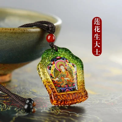 3PCS # GOOD -Buddhist pocket travel efficacious Mascot # Green Tara Guru Padmasambhava Bodhisattva Buddha Crystal Pendant Amulet