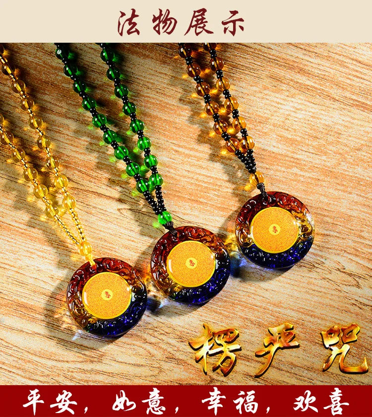 3PCS GOOD  Buddhist supplies Greco-Buddhist pocket travel efficacious Mascot # Om Mani Padme Hum Mantra Crystal Pendant Amulet
