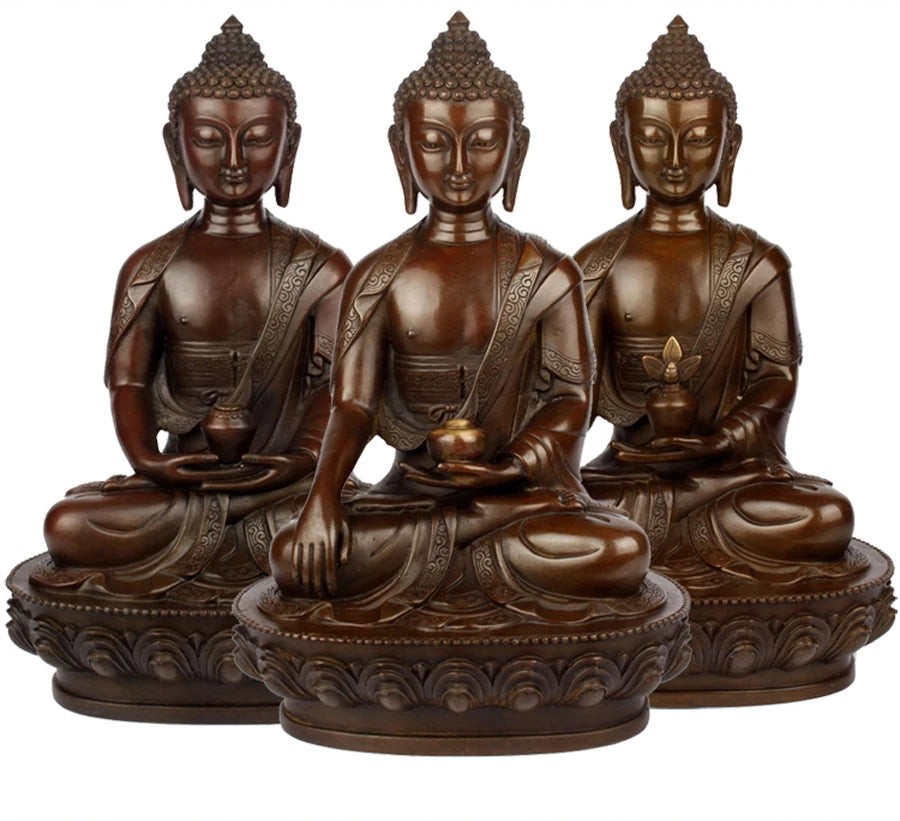 3PCS # GOOD figure of Buddha HOME Talisman Protection Buddhism Tantra Phra Sompo Sambo Medicine Buddha Shakyamuni brass statue