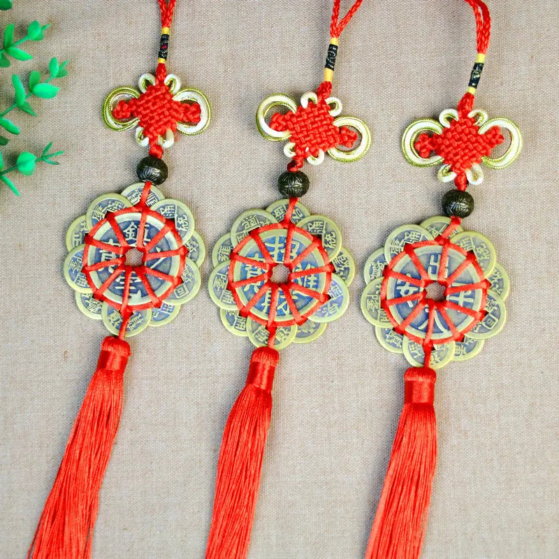 3PCS HOME Courtyard lobby living room FENG SHUI talisman exorcise evil spirits 10 Emperor money Safety buckle Hanging ornament