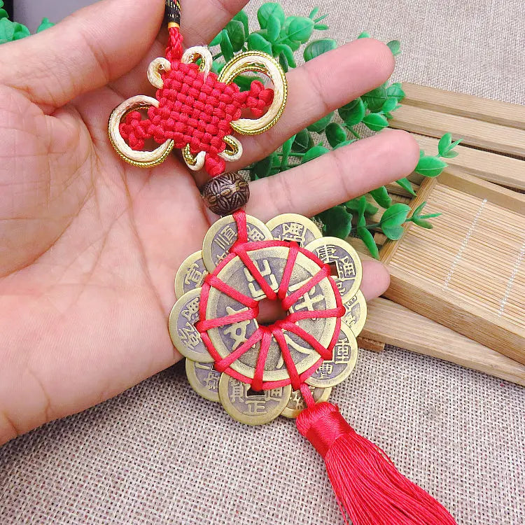 3PCS HOME Courtyard lobby living room FENG SHUI talisman exorcise evil spirits 10 Emperor money Safety buckle Hanging ornament