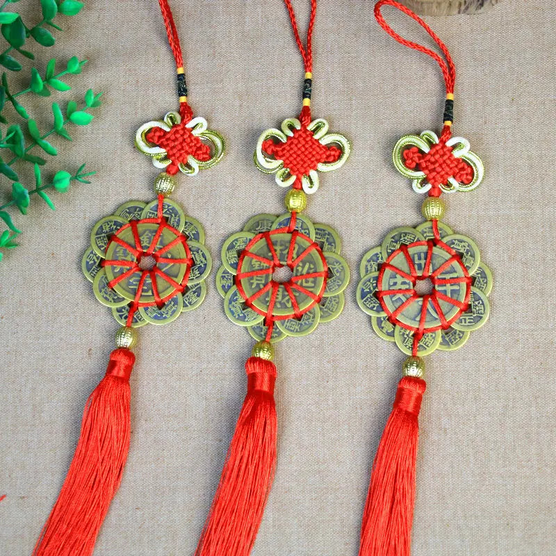 3PCS HOME Courtyard lobby living room FENG SHUI talisman exorcise evil spirits 10 Emperor money Safety buckle Hanging ornament