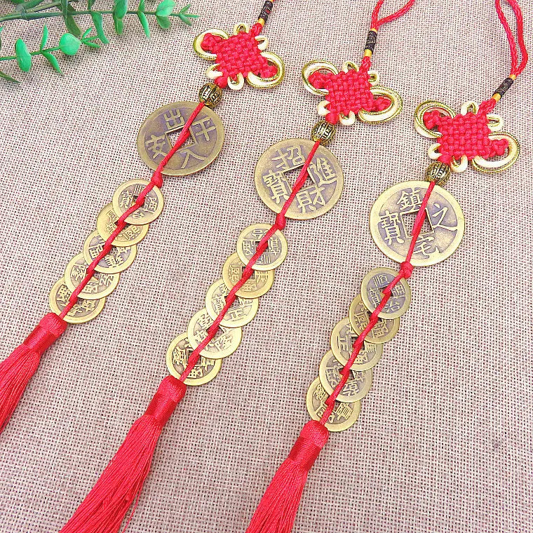 3PCS HOME Courtyard lobby living room FENG SHUI talisman exorcise evil spirits 5 Emperor money Safety buckle Hanging ornament