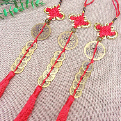 3PCS HOME Courtyard lobby living room FENG SHUI talisman exorcise evil spirits 5 Emperor money Safety buckle Hanging ornament