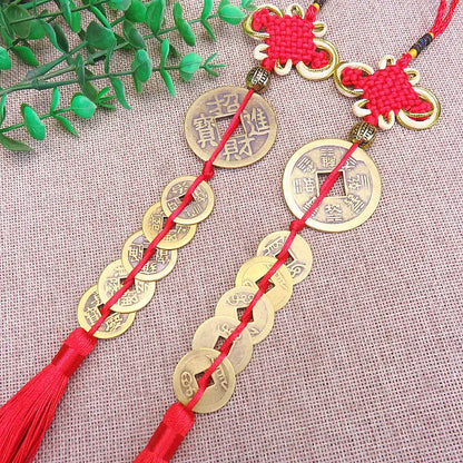 3PCS HOME Courtyard lobby living room FENG SHUI talisman exorcise evil spirits 5 Emperor money Safety buckle Hanging ornament