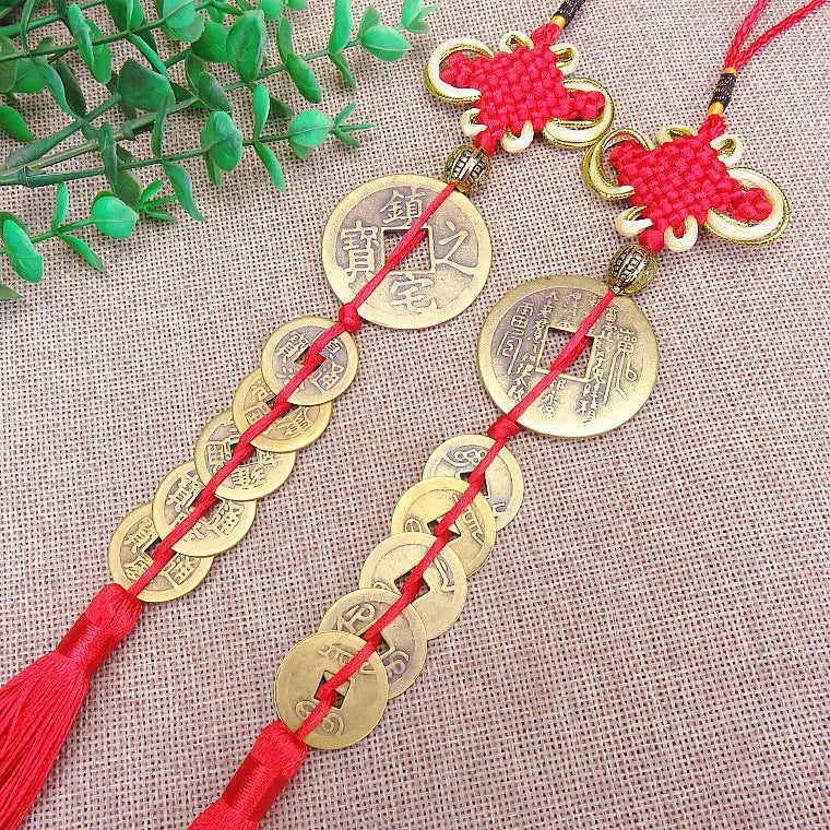3PCS HOME Courtyard lobby living room FENG SHUI talisman exorcise evil spirits 5 Emperor money Safety buckle Hanging ornament