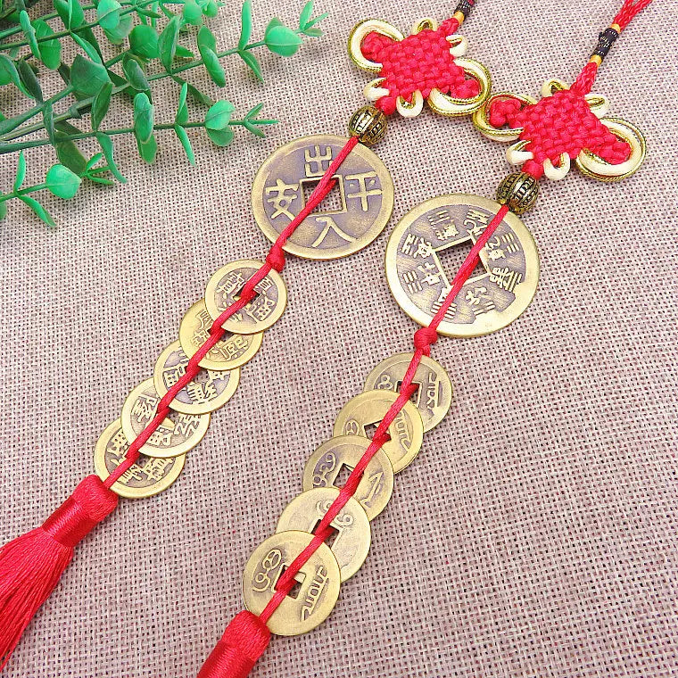 3PCS HOME Courtyard lobby living room FENG SHUI talisman exorcise evil spirits 5 Emperor money Safety buckle Hanging ornament