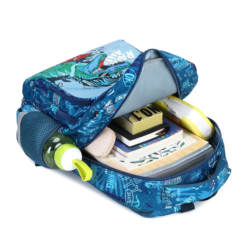 3Pcs Boys Dinosaur School Bag For Girls Student Backpack Set with Lunch Box Pencil Case, School Book Bag for Kids