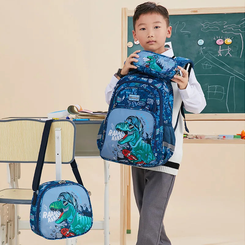 3Pcs Boys Dinosaur School Bag For Girls Student Backpack Set with Lunch Box Pencil Case, School Book Bag for Kids