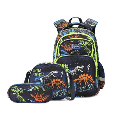 3Pcs Boys Dinosaur School Bag For Girls Student Backpack Set with Lunch Box Pencil Case, School Book Bag for Kids