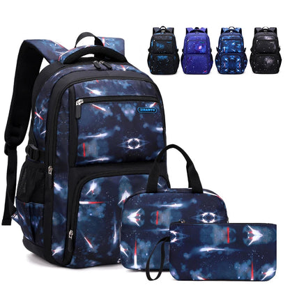 3Pcs Set Children's Backpacks Starry sky Pattern Student School Bag for Boys Waterproof School bag With Lunch bag Pencil Case