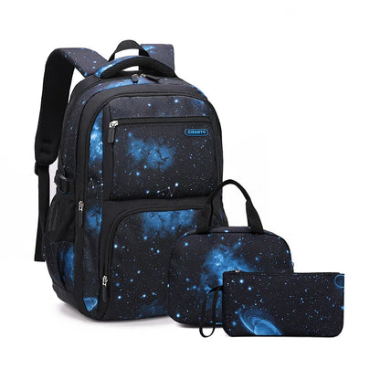 3Pcs Set Children's Backpacks Starry sky Pattern Student School Bag for Boys Waterproof School bag With Lunch bag Pencil Case