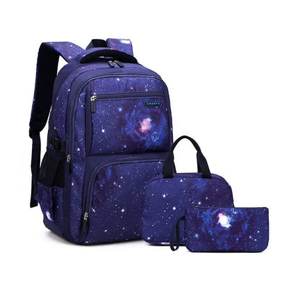 3Pcs Set Children's Backpacks Starry sky Pattern Student School Bag for Boys Waterproof School bag With Lunch bag Pencil Case
