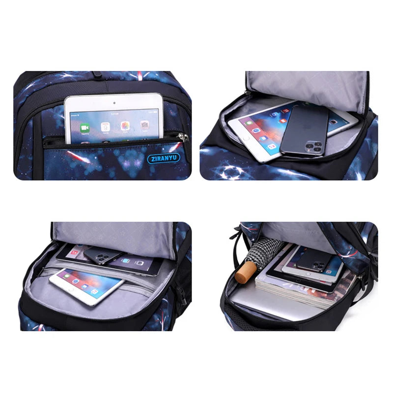 3Pcs Set Children's Backpacks Starry sky Pattern Student School Bag for Boys Waterproof School bag With Lunch bag Pencil Case