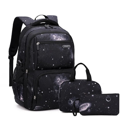 3Pcs Set Children's Backpacks Starry sky Pattern Student School Bag for Boys Waterproof School bag With Lunch bag Pencil Case