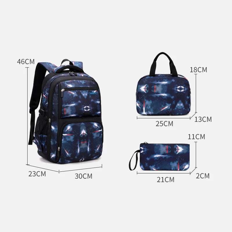 3Pcs Set Children's Backpacks Starry sky Pattern Student School Bag for Boys Waterproof School bag With Lunch bag Pencil Case