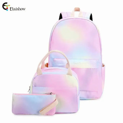 3Pcs/Set Schoolbag Backpack Colorful Bag Boys Girls School bags Teenager with Lunch Bag Travel Mochilas