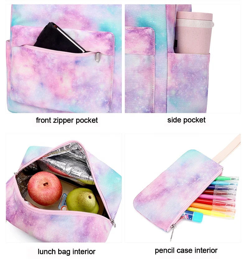 3Pcs/Set Schoolbag Backpack Colorful Bag Boys Girls School bags Teenager with Lunch Bag Travel Mochilas