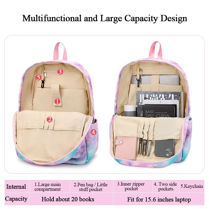3Pcs/Set Schoolbag Backpack Colorful Bag Boys Girls School bags Teenager with Lunch Bag Travel Mochilas