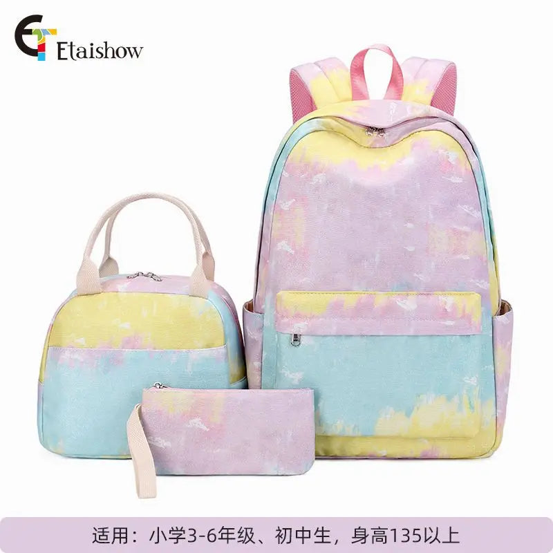 3Pcs/Set Schoolbag Backpack Colorful Bag Boys Girls School bags Teenager with Lunch Bag Travel Mochilas