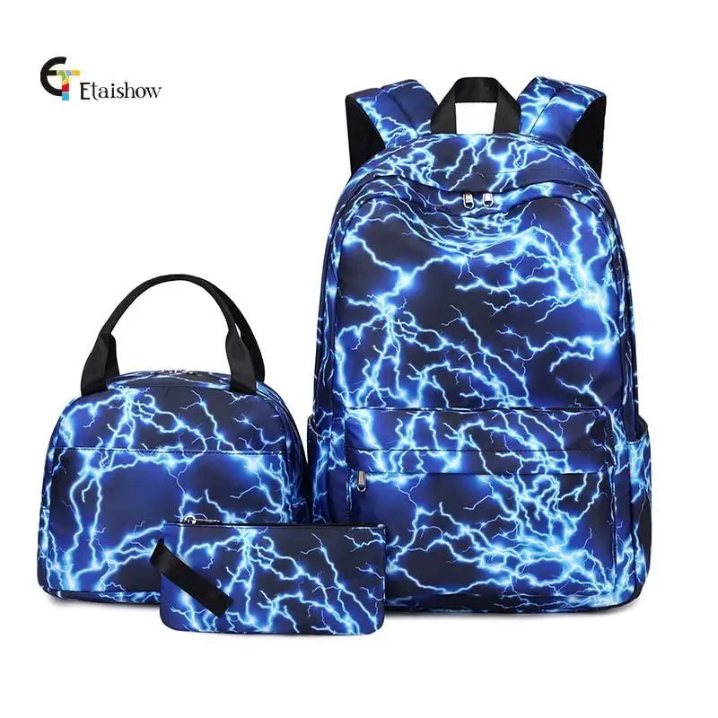 3Pcs/Set Schoolbag Backpack Colorful Bag Boys Girls School bags Teenager with Lunch Bag Travel Mochilas