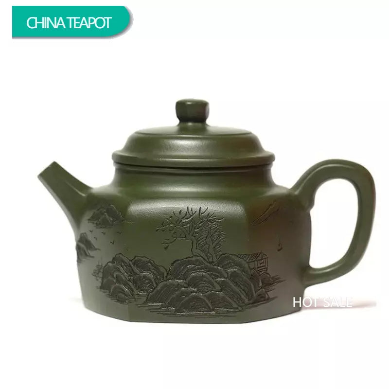 220ml Authentic Yixing Purple Clay Teapot Famous Artists Handmade Tea Pot Raw Ore Green Mud Kettle Chinese Zisha Tea Set Teaware