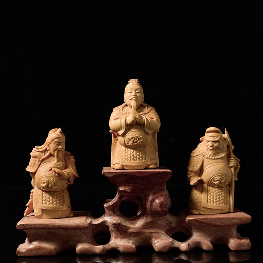 3pcs 10cm Liu Bei Guan Yu Zhang Fei Three Brothers Sculpture Boxwood Figure Chinese Three Kingdoms Solid Wood Statue Home Decor