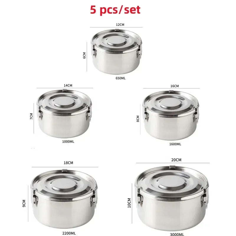 3pcs/5pcs 304 Stainlesss Steel Leak Proof outdoor Picnic Box Set Lunch Box with Lid Bento Box Food Storage Containers Tableware