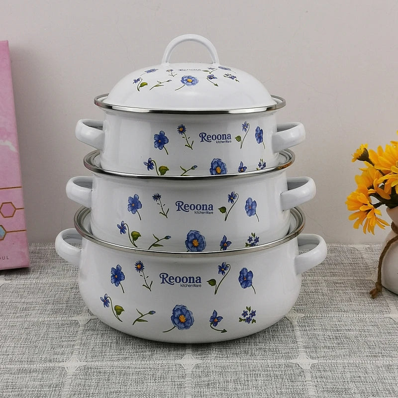 3pcs ENAMEL UTENSIL CERAMIC 1-2L CASSEROLE SAUCEPAN MINI COOKING PAN COOKING POT SOUP COOKER