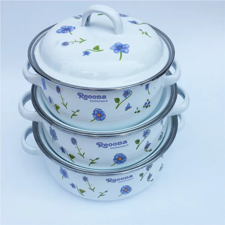 3pcs ENAMEL UTENSIL CERAMIC 1-2L CASSEROLE SAUCEPAN MINI COOKING PAN COOKING POT SOUP COOKER