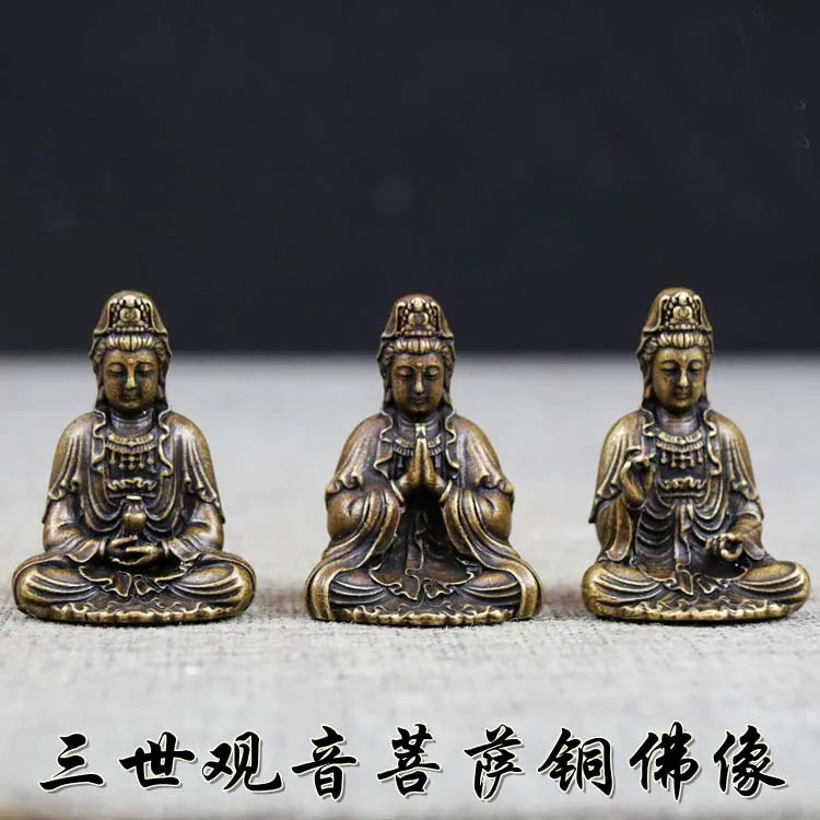 3pcs GOOD Buddhist Amulet travel safe good luck talisman Avalokitesvara Guanyin Bodhisattva Temple pocket Buddha brass statue