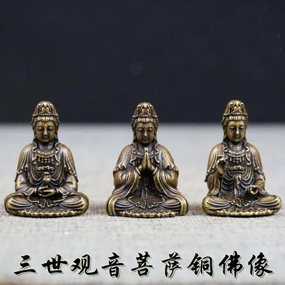 3pcs GOOD Buddhist Amulet travel safe good luck talisman Avalokitesvara Guanyin Bodhisattva Temple pocket Buddha brass statue