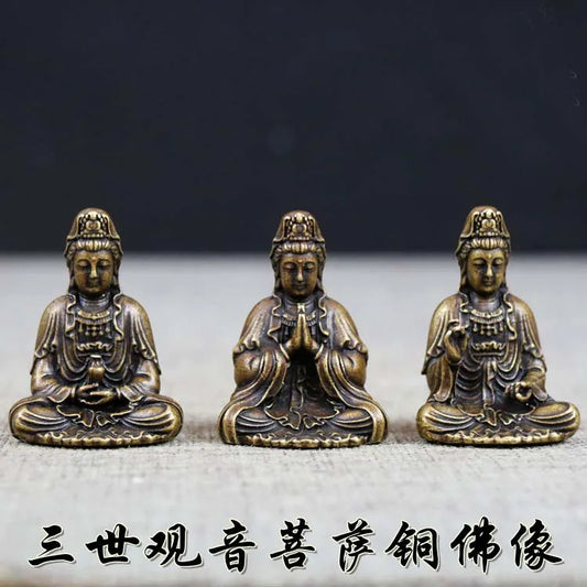 3pcs GOOD Buddhist Amulet travel safe good luck talisman Avalokitesvara Guanyin Bodhisattva Temple pocket Buddha brass statue