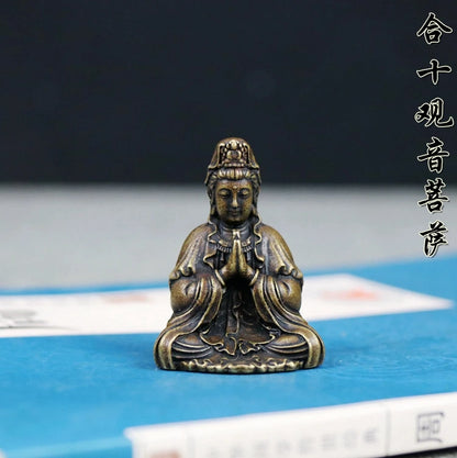 3pcs GOOD Buddhist Amulet travel safe good luck talisman Avalokitesvara Guanyin Bodhisattva Temple pocket Buddha brass statue