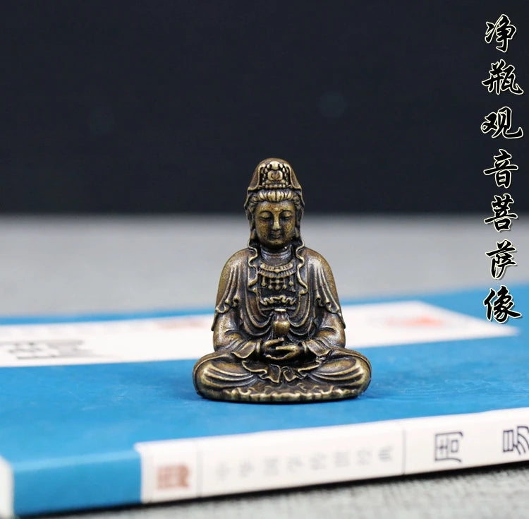 3pcs GOOD Buddhist Amulet travel safe good luck talisman Avalokitesvara Guanyin Bodhisattva Temple pocket Buddha brass statue