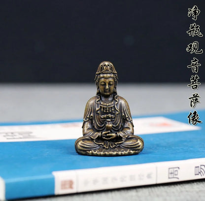 3pcs GOOD Buddhist Amulet travel safe good luck talisman Avalokitesvara Guanyin Bodhisattva Temple pocket Buddha brass statue