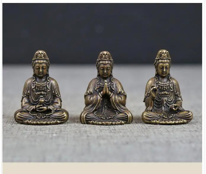 3pcs GOOD Buddhist Amulet travel safe good luck talisman Avalokitesvara Guanyin Bodhisattva Temple pocket Buddha brass statue
