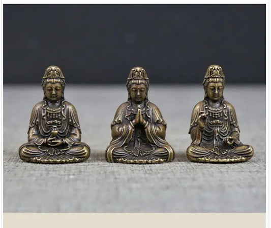 3pcs GOOD Buddhist Amulet travel safe good luck talisman Avalokitesvara Guanyin Bodhisattva Temple pocket Buddha brass statue