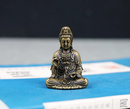 3pcs GOOD Buddhist Amulet travel safe good luck talisman Avalokitesvara Guanyin Bodhisattva Temple pocket Buddha brass statue
