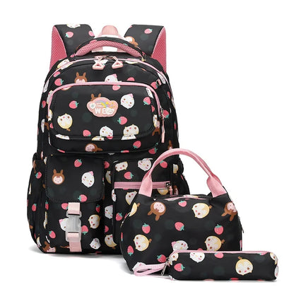 3pcs Primary School Students Schoolbag Boys and Girls Cartoon Bookbag Waterproof Backpack With Pencil Case and Lunch Bag
