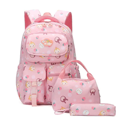 3pcs Primary School Students Schoolbag Boys and Girls Cartoon Bookbag Waterproof Backpack With Pencil Case and Lunch Bag