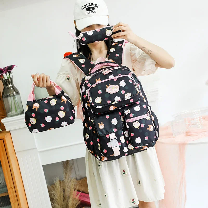 3pcs Primary School Students Schoolbag Boys and Girls Cartoon Bookbag Waterproof Backpack With Pencil Case and Lunch Bag