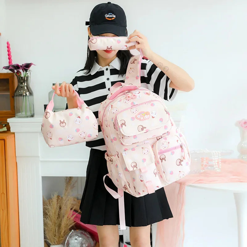 3pcs Primary School Students Schoolbag Boys and Girls Cartoon Bookbag Waterproof Backpack With Pencil Case and Lunch Bag