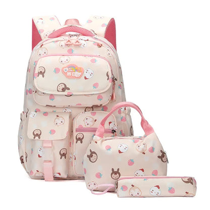3pcs Primary School Students Schoolbag Boys and Girls Cartoon Bookbag Waterproof Backpack With Pencil Case and Lunch Bag