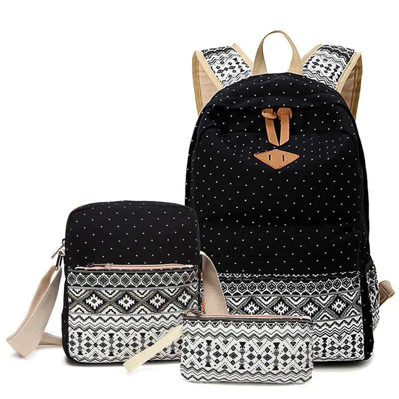3pcs/Set Fashion Canvas Backpacks Female School bags for Teenagers Girls Laptop Rucksack Backpack Women's Travel Bag
