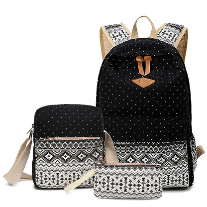3pcs/Set Fashion Canvas Backpacks Female School bags for Teenagers Girls Laptop Rucksack Backpack Women's Travel Bag